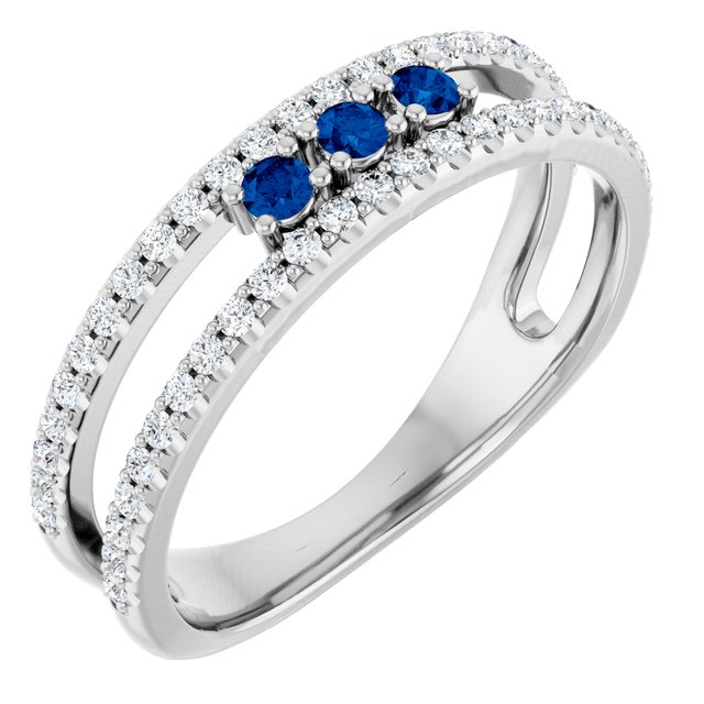 14K White Chatham® Created Blue Sapphire & 1/4 CTW Diamond Ring